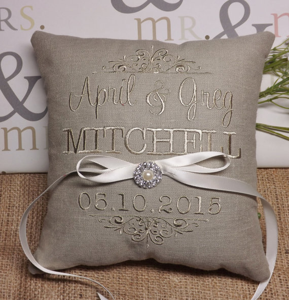 Wedding - Ring Bearer Pillow, embroidered ring bearer pillow, custom ring bearer pillow, ring pillow, wedding pillow, Mr. & Mrs. ring bearer pillow