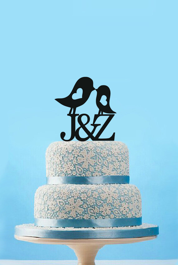 Hochzeit - Love Birds Wedding Cake Topper,Monogram Wedding Cake Topper,his and hers initials cake topper,wedding cake deco 4576