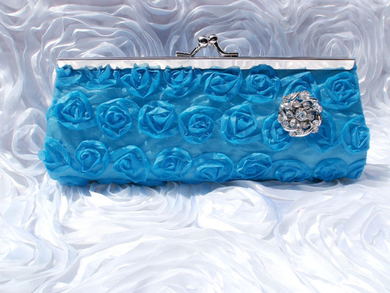 Mariage - Turquoise Clutch, Bridesmaid Clutches, Satin Wedding Clutch, Wedding Gift, Bridal Clutch, Weddings Bridesmaids, Maid of Honor, Flower Girls