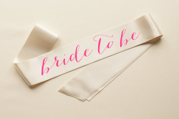 Свадьба - Bride To Be Sash - Neon Pink on Ivory
