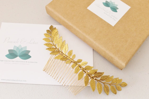زفاف - Melanie Grecian Gold tone brass leaf hair comb