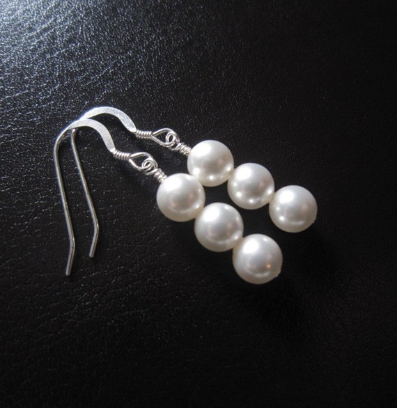 زفاف - Swarovski Pearl Earrings Bridal Earrings Classy Sterling Silver Drop Bridesmaid Jewelry Wedding Jewelry Dilara
