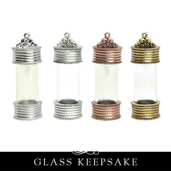 زفاف - Glass Keepsake Pendant with Precious Metal Plating. The Secret Keeper with Removable cap.