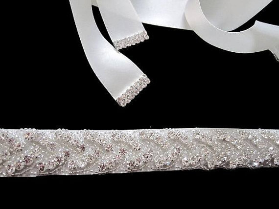 Hochzeit - Bridal wedding dress gown crystal sash embellished belt 40mm