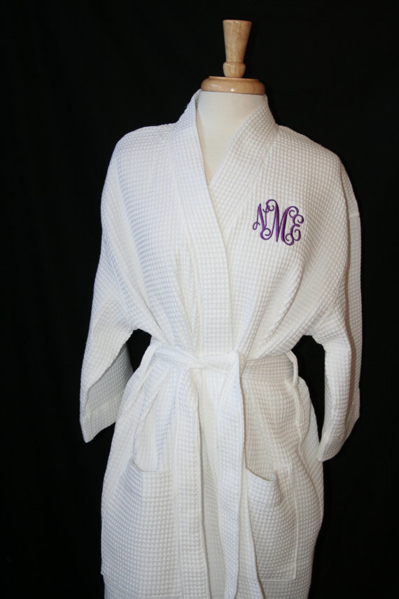 Wedding - PERSONALIZED Waffle Weave Robes Available in 9 Colors and Available for Immediate Shipment; Wedding and Rush Orders Welcome