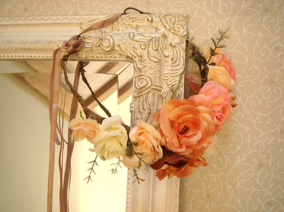 زفاف - Peach flower crown, champagne hair accessory, coral frida kahlo crown, wedding accessory