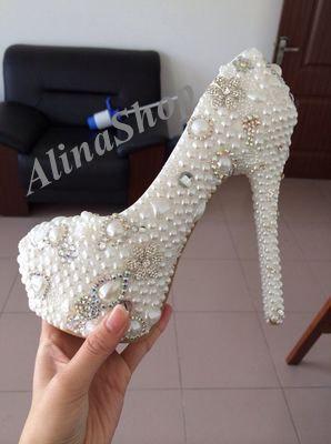 Wedding - bridal wedding shoes ivory pearls luxury handmade bridal shoes high heels Closed toe custom wedding heels ivory wedding shoes ivory birdal