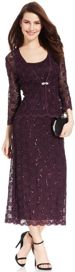 Hochzeit - R&M Richards Sleeveless Sequined Lace Dress and Jacket