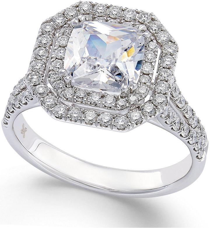 زفاف - Certified Diamond Halo Engagement Ring in 14k White Gold (2-7/8 ct. t.w.)