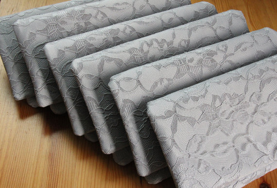 Mariage - 8 Bridesmaid Clutches - Gray Satin Lace Wedding Clutch - Gray Bridesmaid Clutch