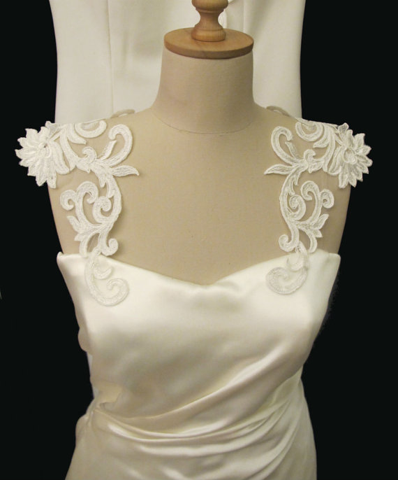 Hochzeit - Bridal Ivory  Applique for Straps , Bust,  Bridal Sash Belt Wedding Sashes  Dress Appliques