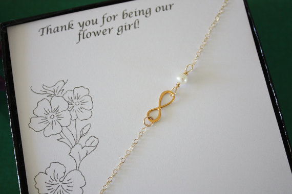زفاف - 2 Flower Girl Infinity Bracelets, Infinity Gift, Child Jewelry, Gold Infinity, Sterling Silver, Flower Girl Bracelet, Thank You Card, Gold