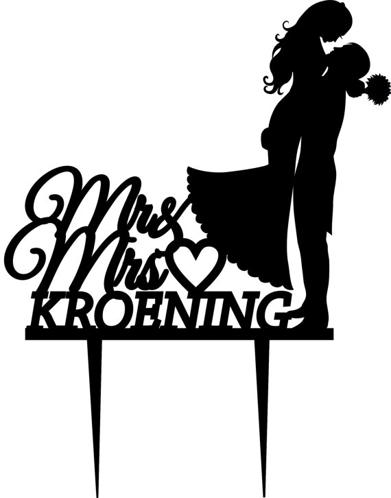 Mariage - Wedding Cake Topper Silhouette Groom and Bride, Acrylic Cake Topper