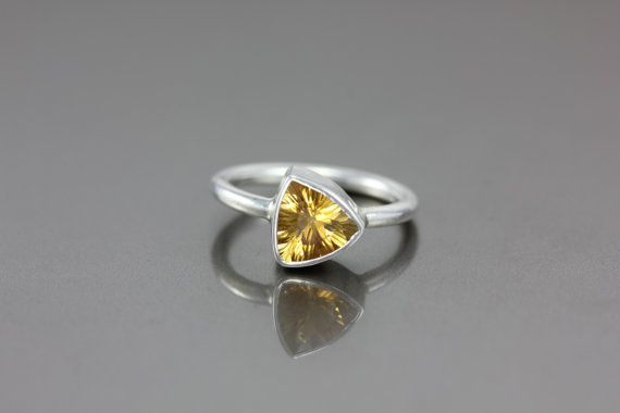 زفاف - Size 6.25 - Natural Citrine Concave Trillion Gemstone - Sterling Silver Engagement, Wedding, Anniversary, Promise Ring - Ready to Ship OOAK