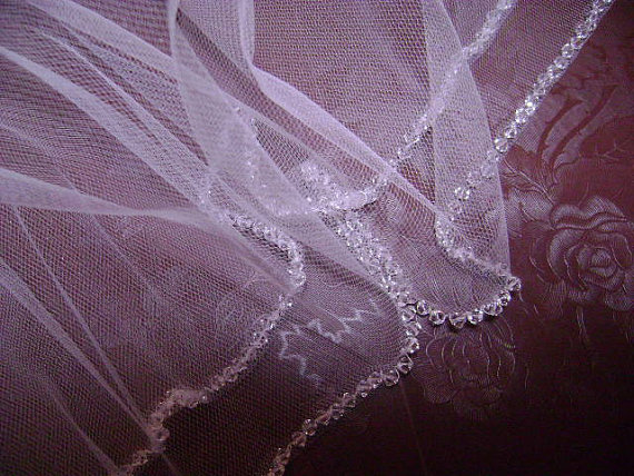 زفاف - Swarovski Crystal Edged Catheral Bridal Veil/108"long 2 Widths/ All Hand Beaded/In 4 colors