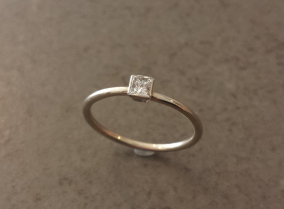 Wedding - Simple Diamond Engagement Ring - Princess Cut Diamond - 14k White Gold - Square Diamond