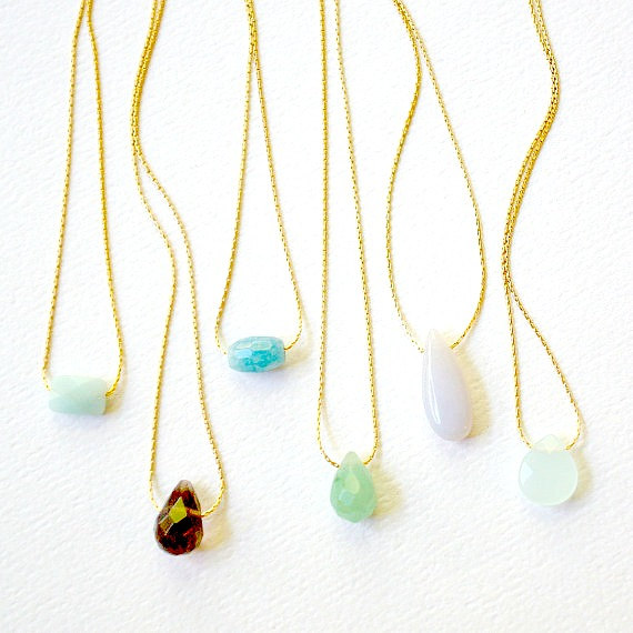 Wedding - Little Gemstone Gold Filled or Sterling Silver Necklace - Mother's Day Necklace