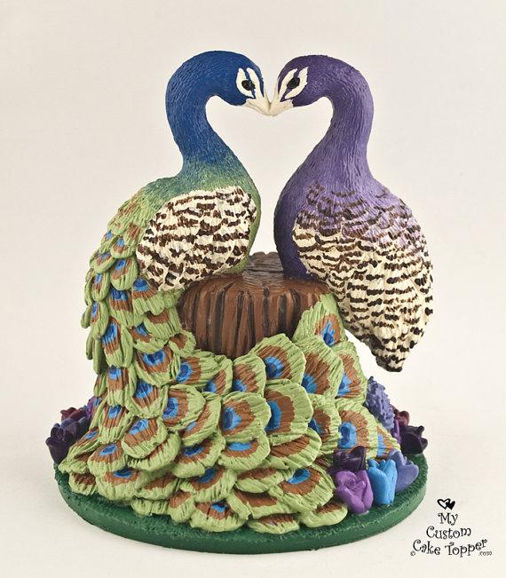 زفاف - Peacocks in Love Custom Wedding Cake Topper