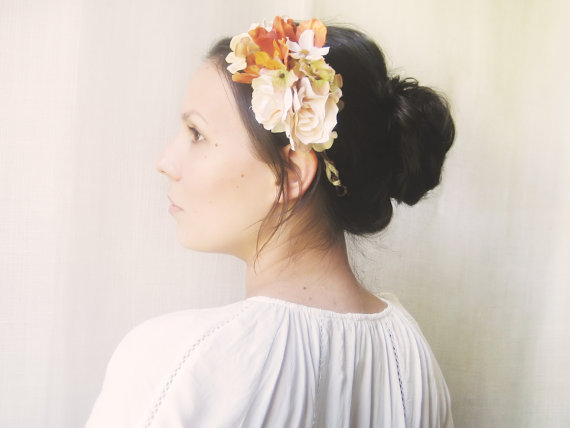 زفاف - Flower crown, Fall wedding hair accessories, Floral headband, Wedding headpiece, Bridal wreath - CHARMED