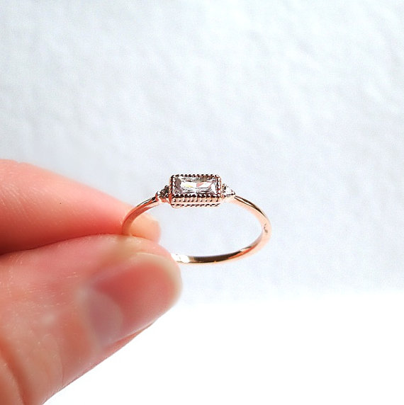 Wedding - Rose gold filled stacking ring, small diamond engagement ring