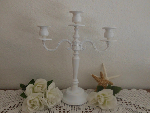 Wedding - Wedding Unity Candle Holder White Shabby Chic Beautiful Rustic Romantic Taper Candelabra Ornate Scrolled Spring Summer Fall Autumn Winter