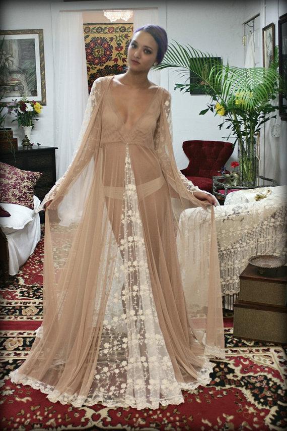 زفاف - Embroidered French Lace Bridal Robe With Train Wedding Robe Lingerie Sleepwear Bridal Lingerie Tallulah Robe