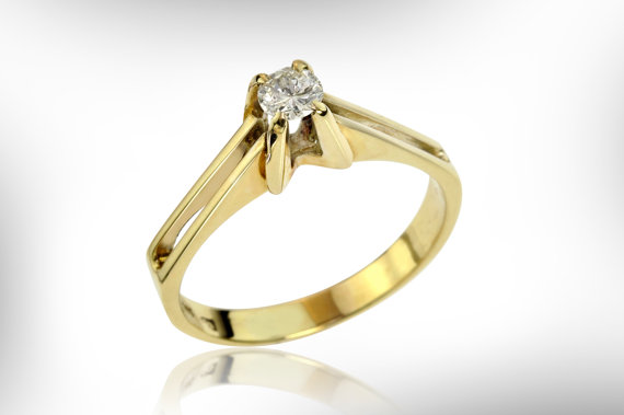 زفاف - Diamond Engagement Ring, 14k Gold Ring, Solitaire Ring, Vintage, Nuritdesign Handmade Jewelry, FREE SHIPPING