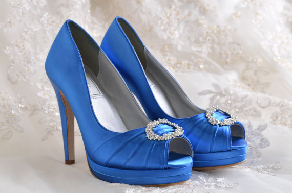 Свадьба - Wedding Shoes- Platform Dress Shoes- Bridal Peep Toe - 4 inch Heels- 250 Custom Dye Colors