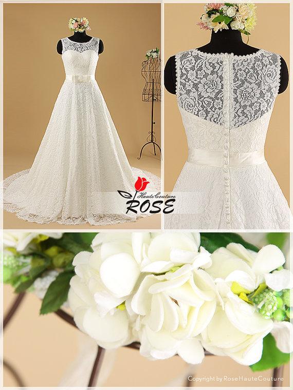 زفاف - A Line Transparent Lace Back Wedding Dress with Sweetheart Neckline and Waist Bowknot Style WD019