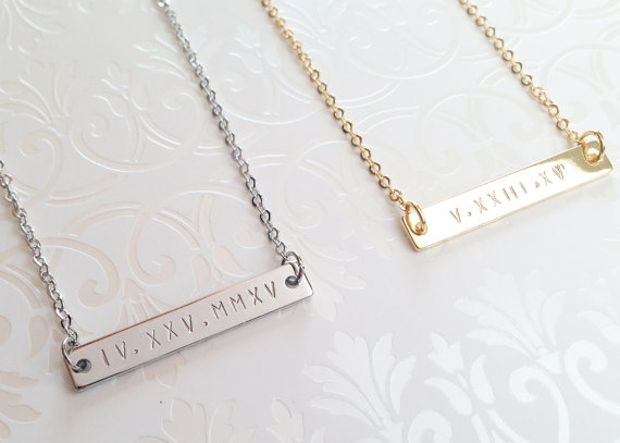 Mariage - personalized necklace, Roman Numeral Necklace Gold Bar Silver Bar, custom necklace, Bridesmaid Gift, Graduation Gift
