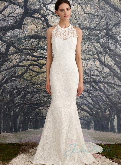 Mariage - sexy illusion lace halter neck backless sheath wedding dress