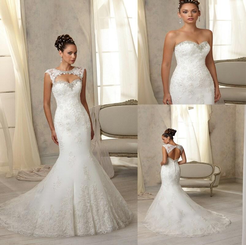زفاف - 2014 New Arrival Sexy Sweetheart Strapless Mermaid Wedding Dresses Applique Beaded Bridal Gown Detachable Bolero Button Wedding Dress, $113.53 