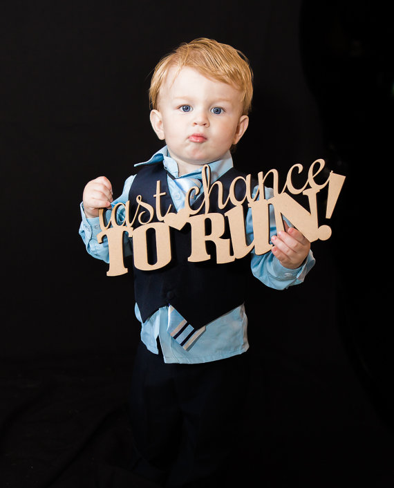Wedding - Ring Bearer Sign for Wedding - "Last Chance to Run!" Wooden Sign for Ceremony Decorations, Wooden Rustic Chic (Item - RTR100)