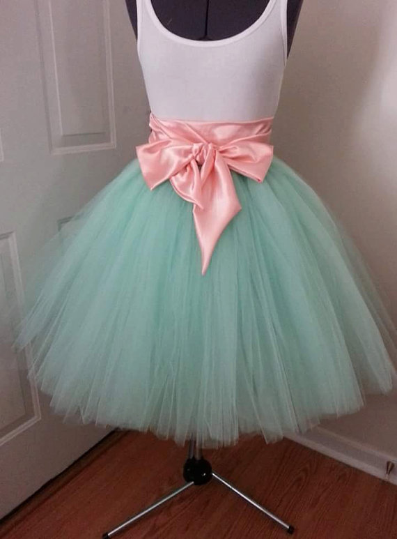 زفاف - Custom Made Mint Tutu Skirt for brides maid dress, prom, party, portraits-4 inches satin sash is included-Any color