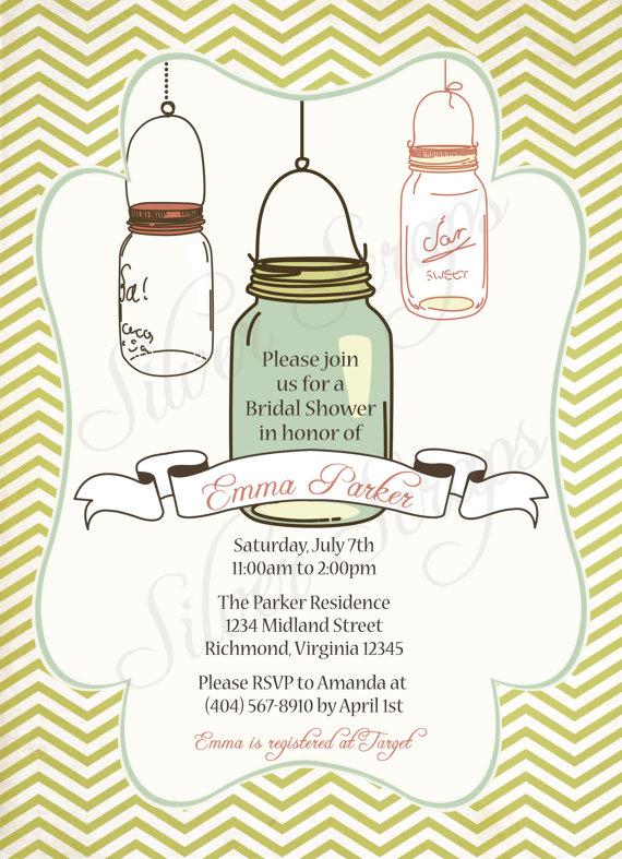Wedding - Vintage Mason Jar -Custom Bridal, Baby Shower, or Bridesmaid's Luncheon Invitation -Girl, Boy, Pink, Teal, Aqua, Green - 5 Printable Designs