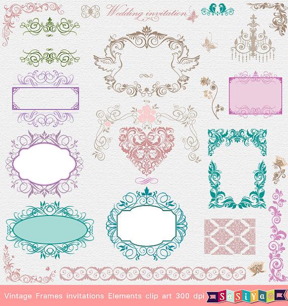 Свадьба - INSTANT DOWNLOAD Vintage Wedding Invitation Frame Bride & Groom Design Element Digital Clip Art Card Decor Ceremony S115 Buy 1 Get 1 Free