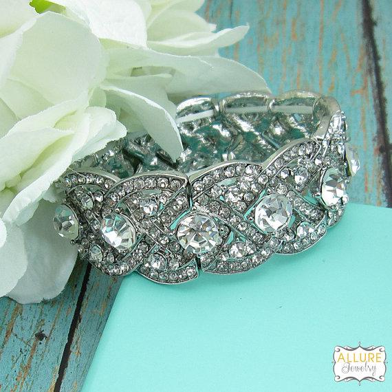 Mariage - Bridal bracelet, braided rhinestone wedding bracelet, crystal bracelet, bridal jewelry, wedding accessories, bridesmaid bracelet, crystal