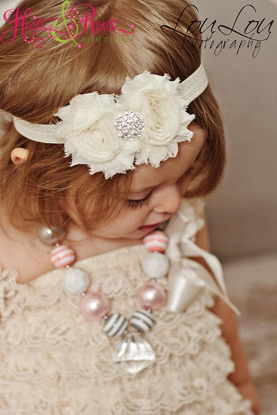 زفاف - Ivory Cream Baby Girl Headband-Wedding Headband- Couture Glamour- Baby Headband-Christening-Baby bow Headband-Newborn Infant Baby Girl