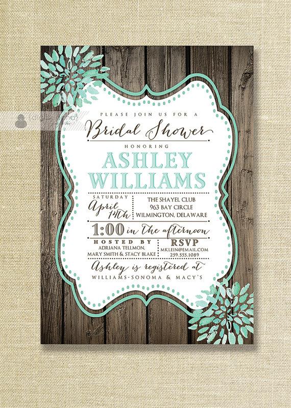 زفاف - Aqua Teal Bloom Bridal Shower Invitation Rustic Wood Shabby Chic Distressed Mint Wedding FREE PRIORITY SHIPPING or DiY Printable - Ashley