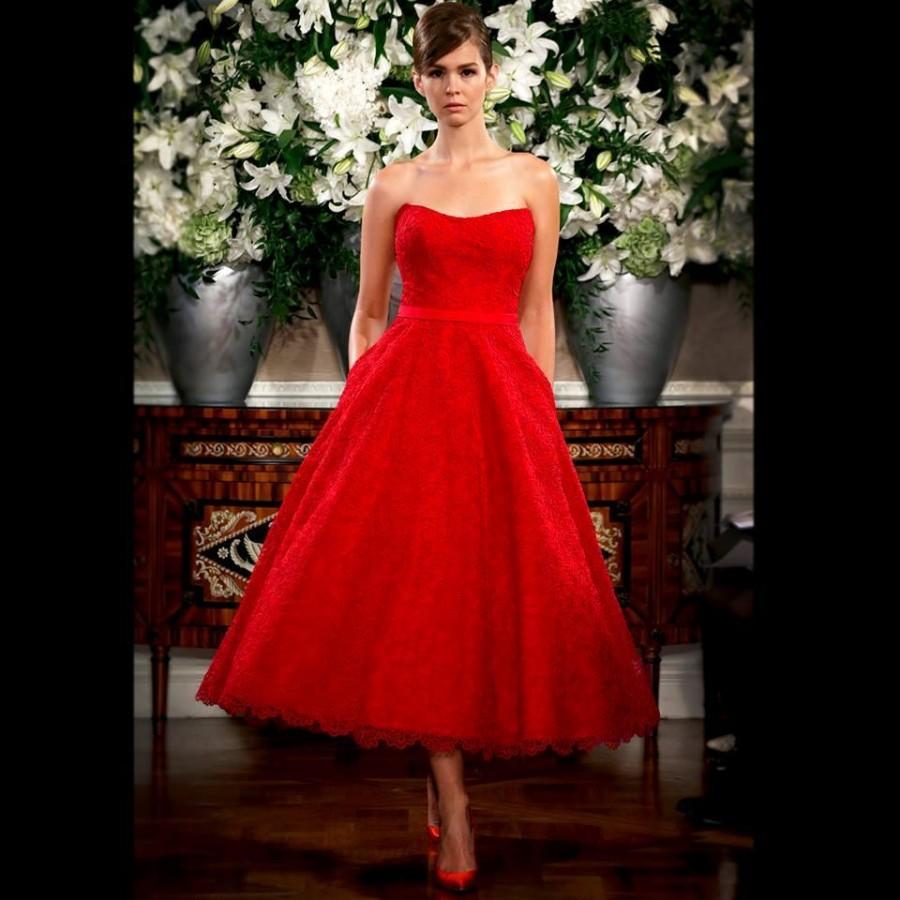 Wedding - Vintage 2015 Red Wedding Dresses Lace Garden Sleeveless A Line Tea Length Bridal Gowns Sweetheart Simple Wedding Ball Custom Made Garden Online with $104.14/Piece on Hjklp88's Store 