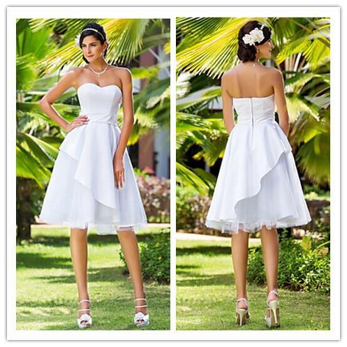 Hochzeit - 2015 Summer Beach Short Wedding Dresses Sleeveless Knee-Length Strapless Bridal Ball Gowns A-Line Sleeveless Zipper Satin Online with $97.91/Piece on Hjklp88's Store 