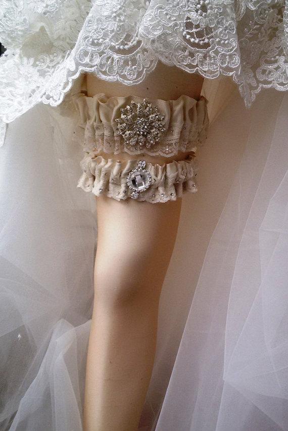Wedding - Wedding leg garter, Wedding Garter Set , Ribbon Garter Set , Wedding Accessory, İvory Lace accessories, Bridal garter