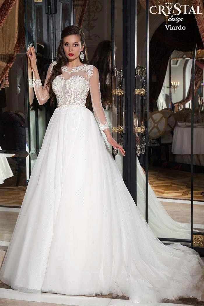 Hochzeit - 2015 Vestidos De Noiva Appliques Lace Wedding Dresses Vintage Long Sleeves Sheer Illusion Hollow A Line Bridal Gown Chapel Wedding Ball Robe Online with $127.28/Piece on Hjklp88's Store 