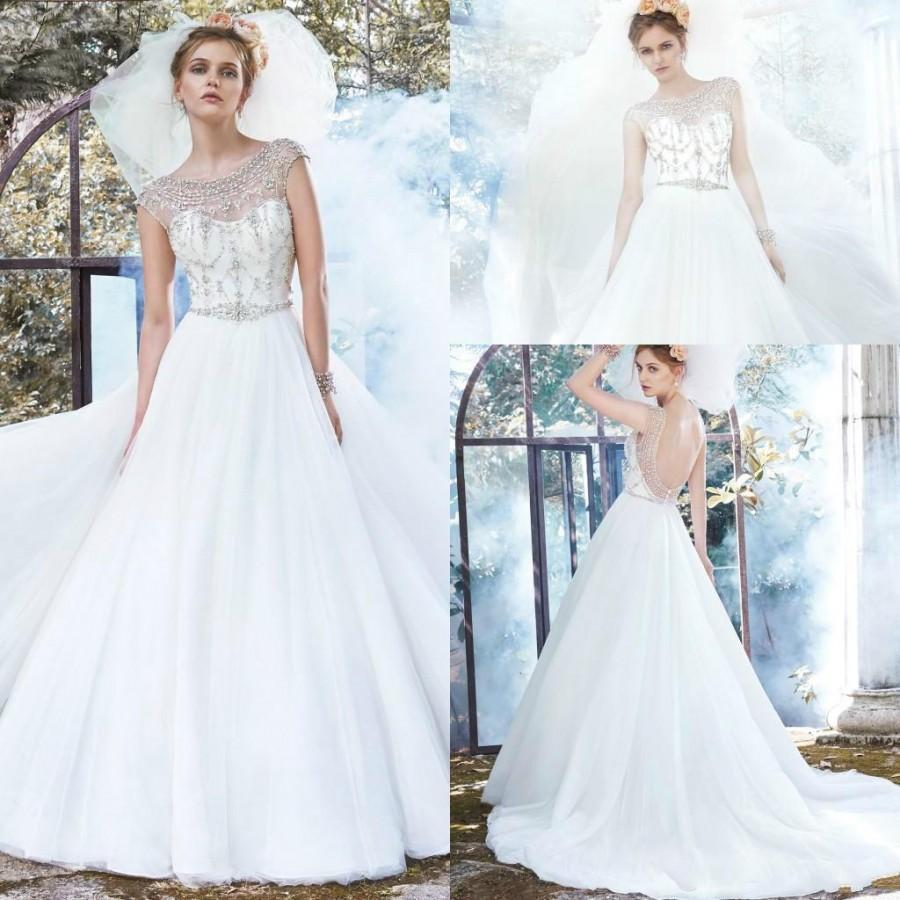 Свадьба - 2015 New Collection Wedding Dresses Scoop Neck Sheer Beaded Backless Bridal Wedding Ball Gowns Chapel Length Empire A-line Soft Tulle Online with $136.18/Piece on Hjklp88's Store 