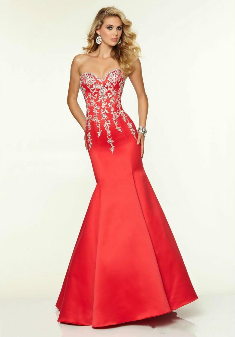 New Style Sweetheart Evening Dresses Red Satin Sleeveless Cheap ...