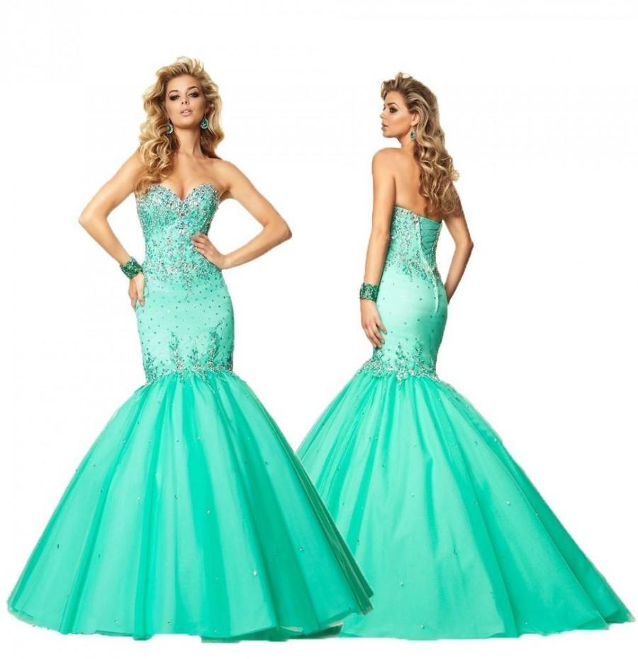 Wedding - Fashionable 2015 Mermaid Evening Dresses With Sexy Sweetheart Beaded Appliques Bodice Lace Up Trumpet Tulle Sweep Train Evening Gowns Party Online with $121.05/Piece on Hjklp88's Store 