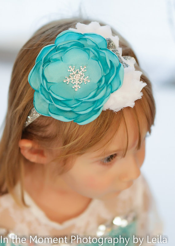 زفاف - Ice Blue Headband- Handmade Flower w/ Rhinestone Headband - Photography Baby Toddler Child Girls Headband