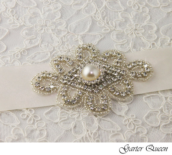 Wedding - Wedding sash, Bridal belt , Bridal sash - satin ribbon with crystal and rhinestone beaded applique sash, custom color