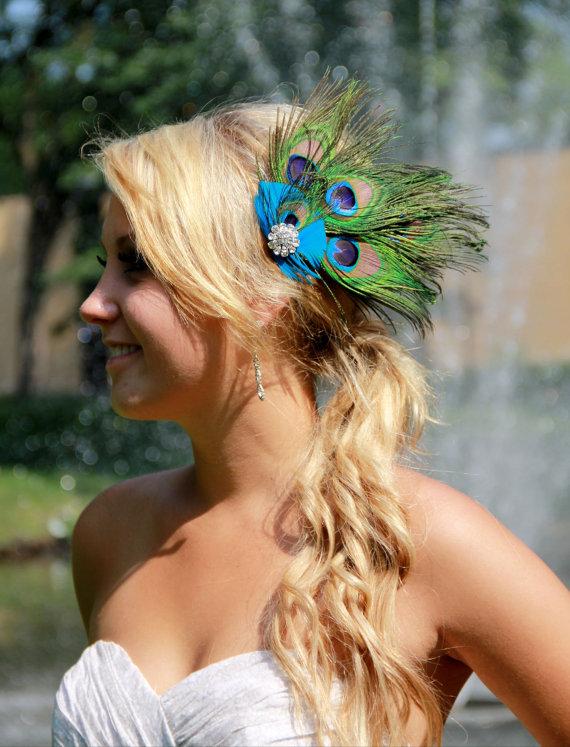 زفاف - Wedding Fascinator, Peacock Hair Clip, Bridal Fascinator, Bridal Hair Clip, Peacock Fascinator, Peacock Wedding, Turquoise, Green, Blue