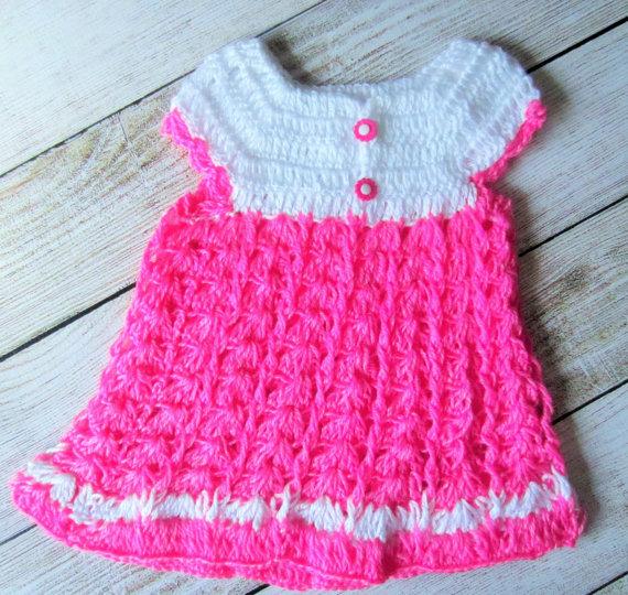 زفاف - Hot pink baby girl dress, baby crochet dress, summer dress, easter dress, photo prop, flower girl dress